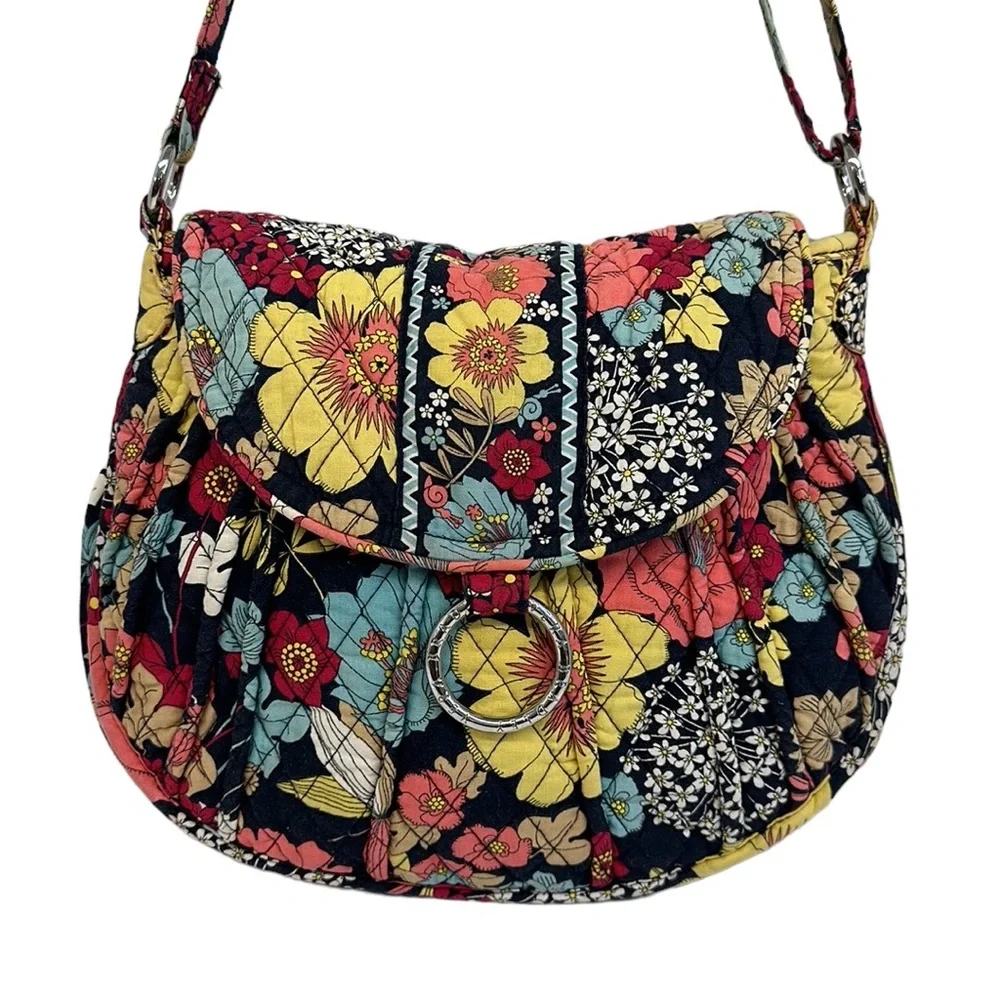 Vera Bradley Saddle Bag Happy Snails Multi Color Medium Crossbody Purse Tote Bag